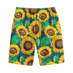 Green Watercolor Sunflower Pattern Print Cotton Shorts