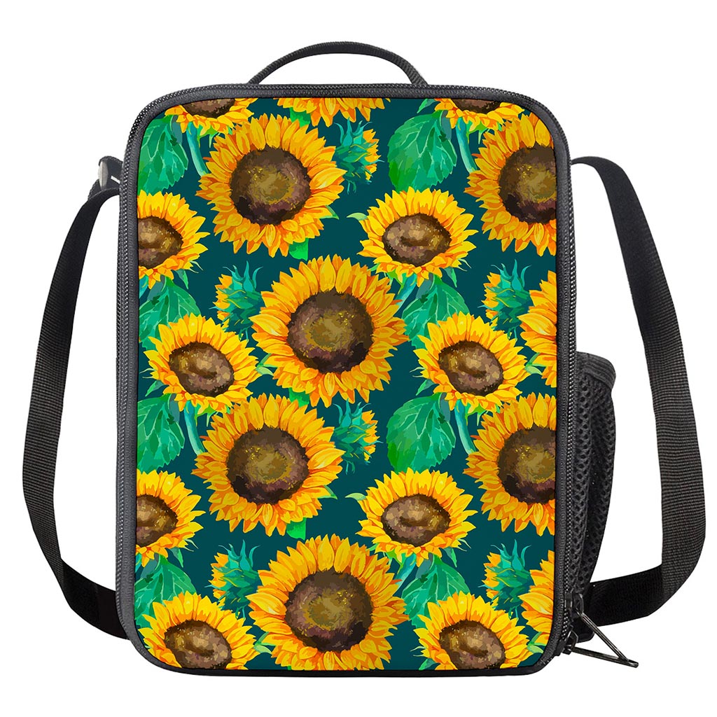 Green Watercolor Sunflower Pattern Print Crossbody Lunch Bag