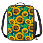 Green Watercolor Sunflower Pattern Print Crossbody Lunch Bag