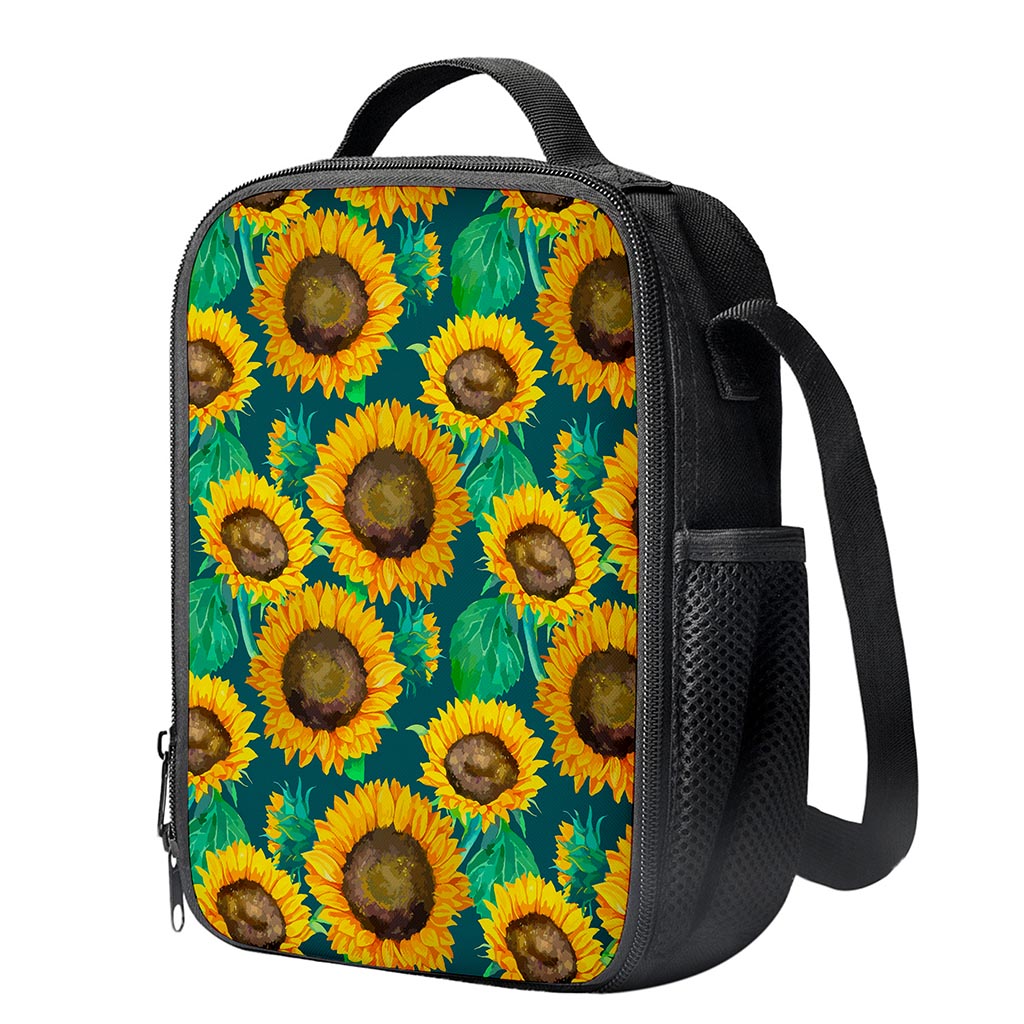Green Watercolor Sunflower Pattern Print Crossbody Lunch Bag