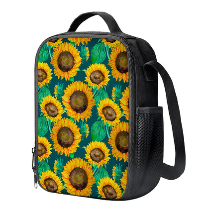 Green Watercolor Sunflower Pattern Print Crossbody Lunch Bag