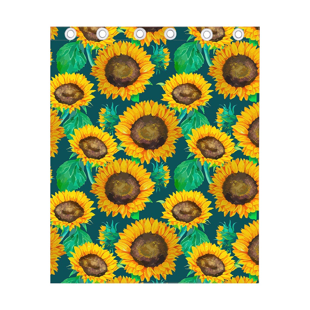 Green Watercolor Sunflower Pattern Print Curtain
