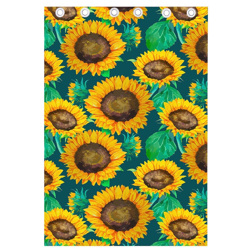 Green Watercolor Sunflower Pattern Print Curtain