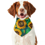 Green Watercolor Sunflower Pattern Print Dog Bandana