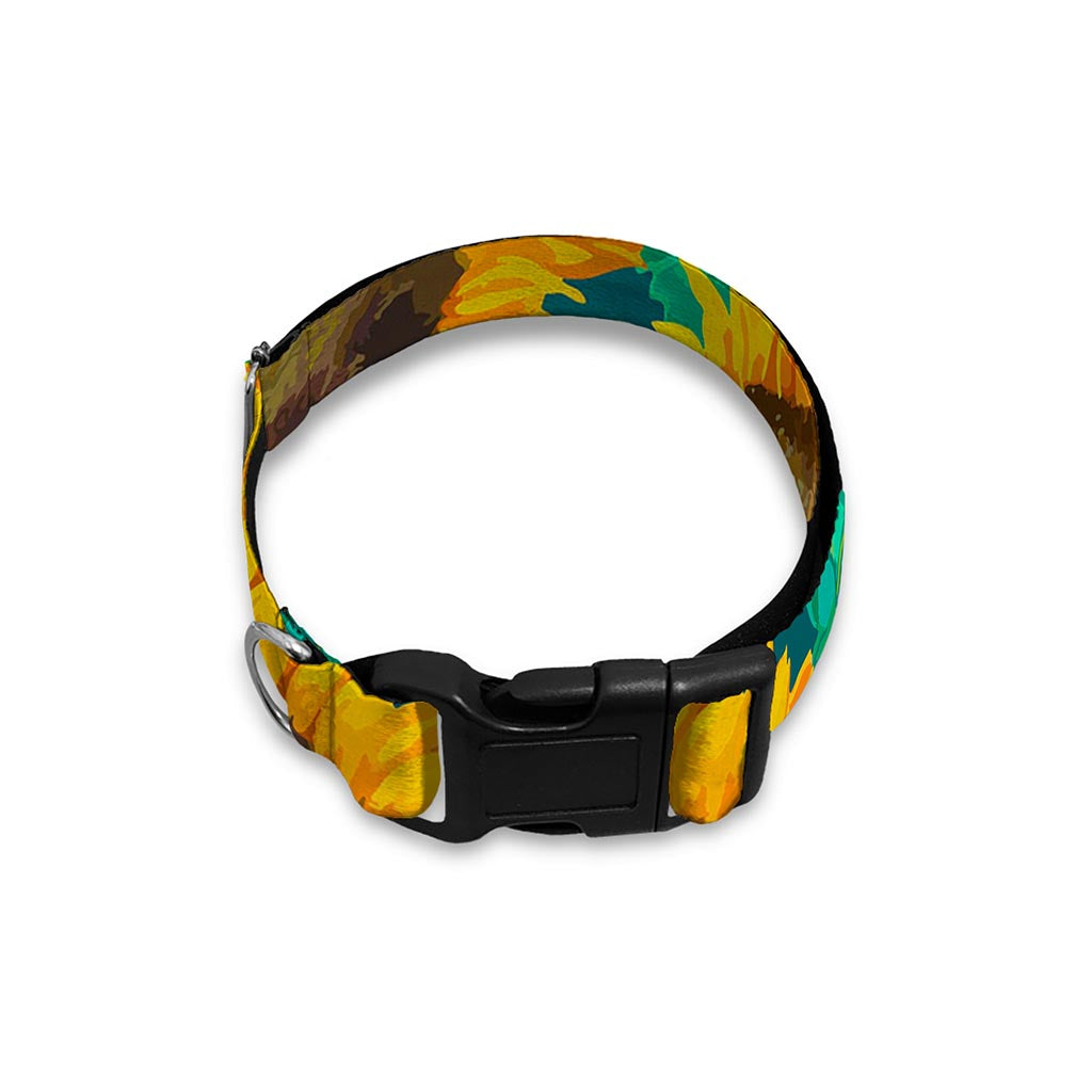 Green Watercolor Sunflower Pattern Print Dog Collar