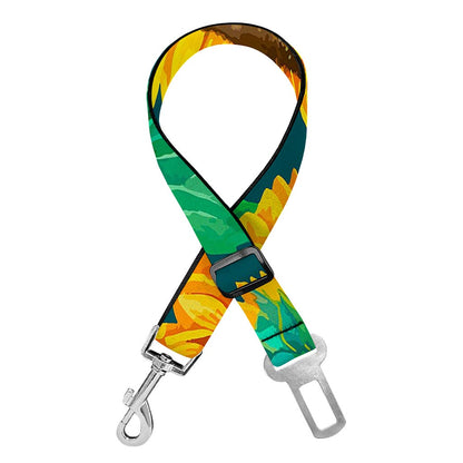 Green Watercolor Sunflower Pattern Print Dog Seat Belt