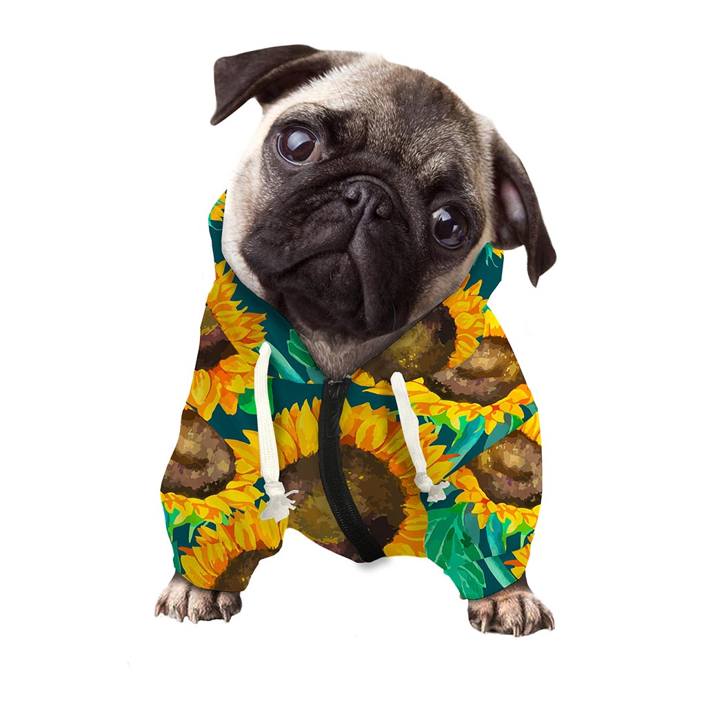 Green Watercolor Sunflower Pattern Print Dog Zip Up Hoodie