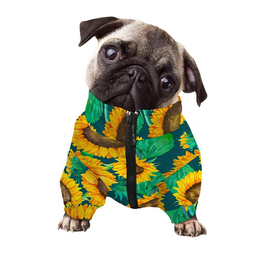 Green Watercolor Sunflower Pattern Print Dog Zip Up Jacket