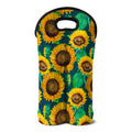 Green Watercolor Sunflower Pattern Print Double Neoprene Wine Tote