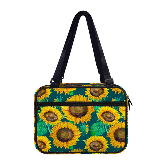 Green Watercolor Sunflower Pattern Print Double Strap Bible Bag