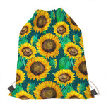 Green Watercolor Sunflower Pattern Print Drawstring Bag