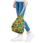 Green Watercolor Sunflower Pattern Print Drawstring Bag