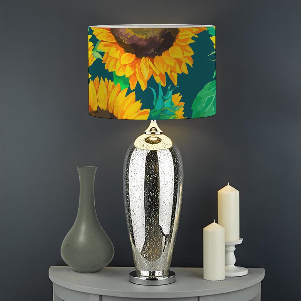 Green Watercolor Sunflower Pattern Print Drum Lamp Shade