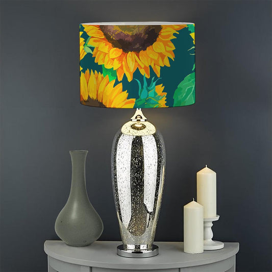Green Watercolor Sunflower Pattern Print Drum Lamp Shade