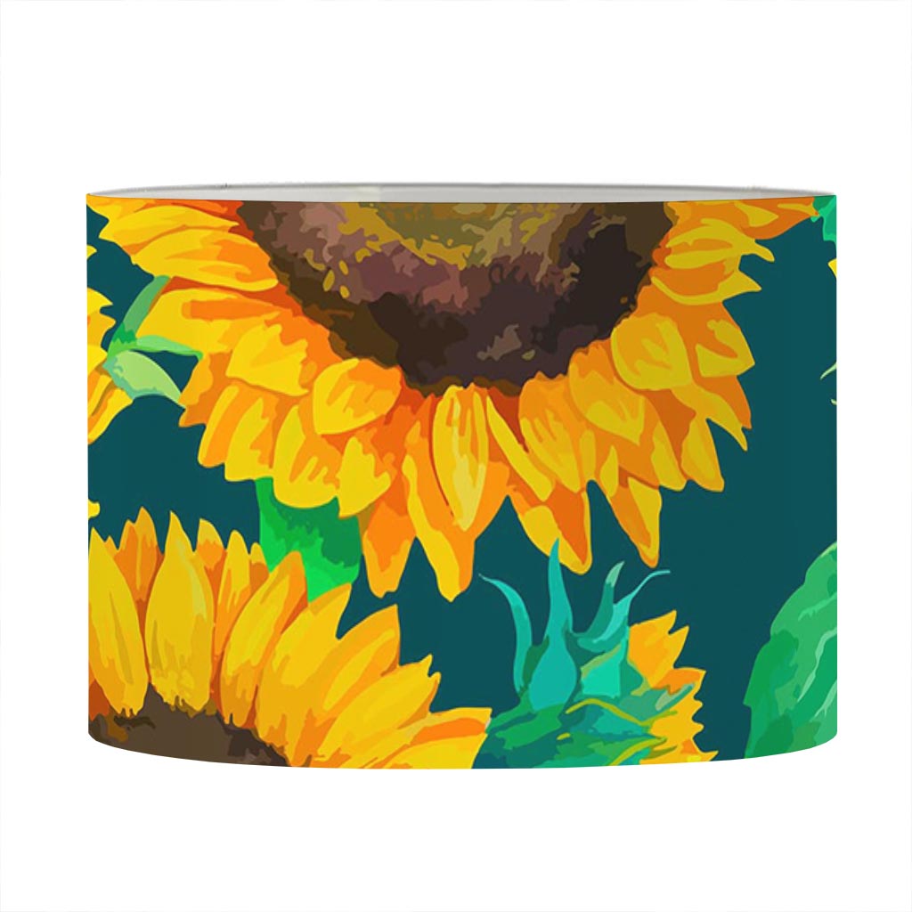 Green Watercolor Sunflower Pattern Print Drum Lamp Shade