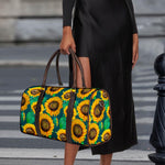Green Watercolor Sunflower Pattern Print Duffle Bag