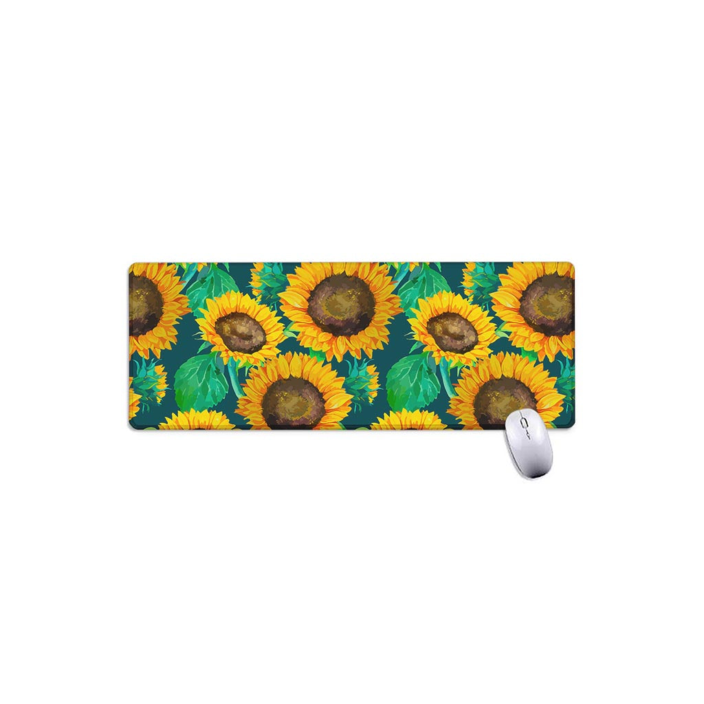 Green Watercolor Sunflower Pattern Print Extended Mouse Pad