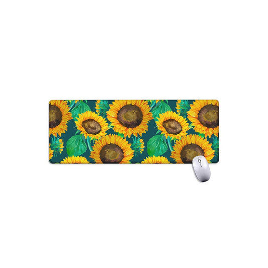 Green Watercolor Sunflower Pattern Print Extended Mouse Pad