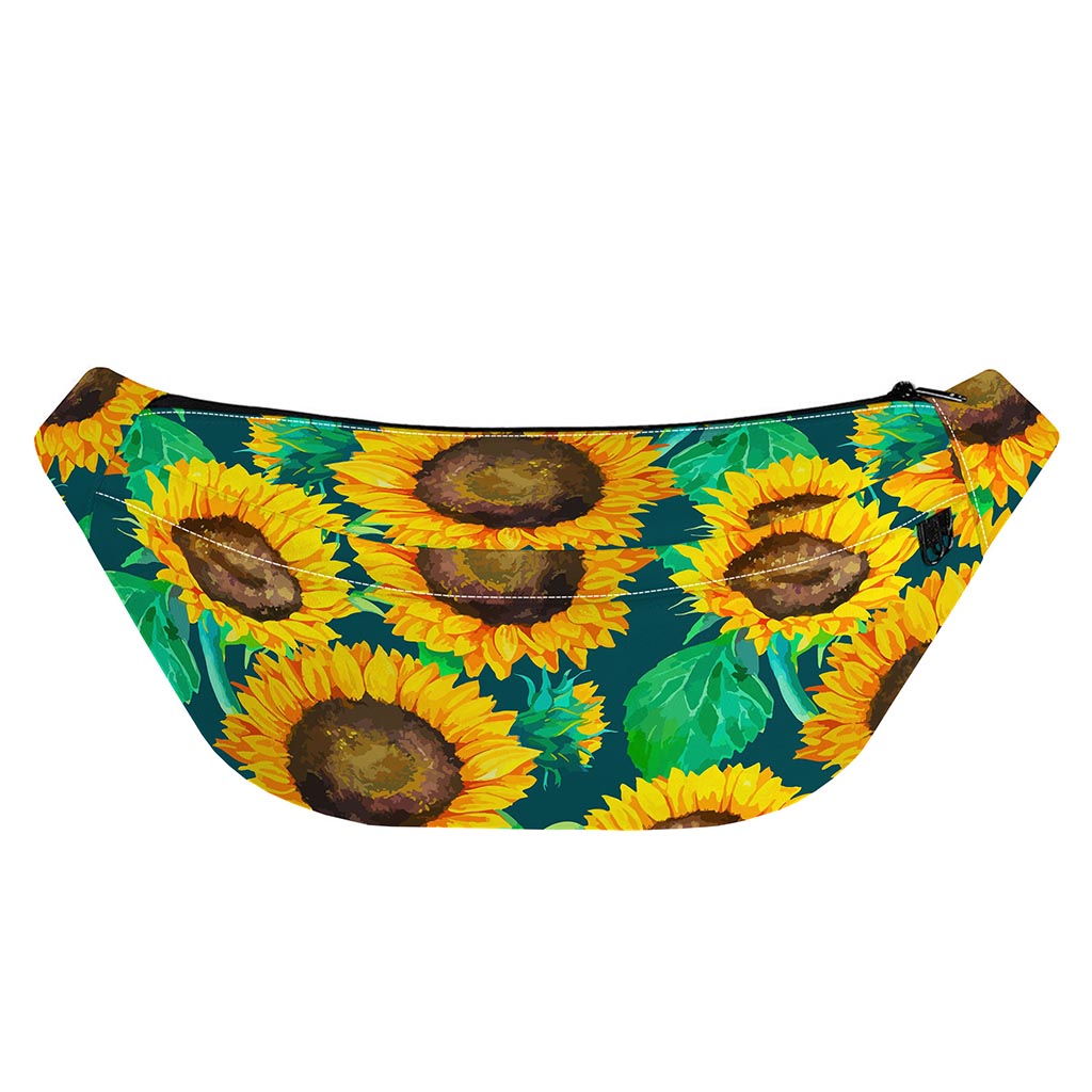 Green Watercolor Sunflower Pattern Print Fanny Pack