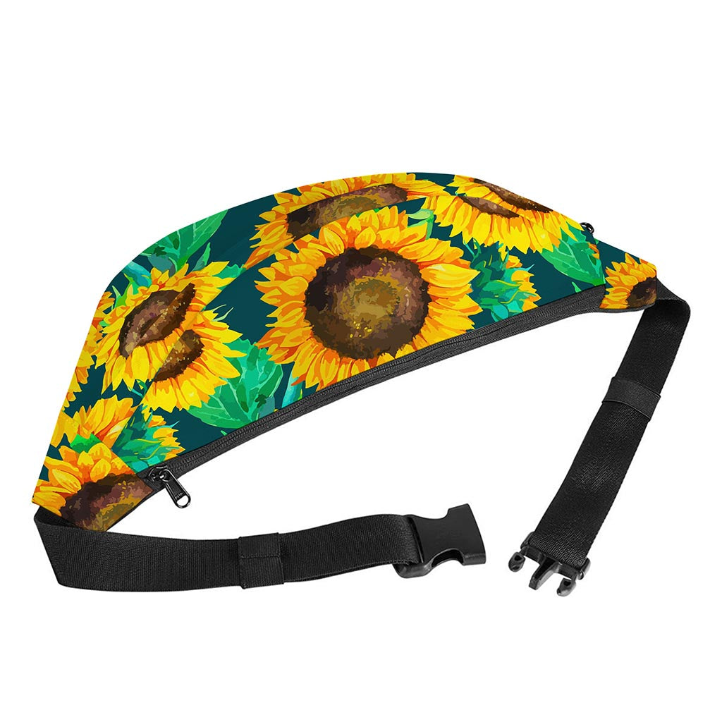 Green Watercolor Sunflower Pattern Print Fanny Pack