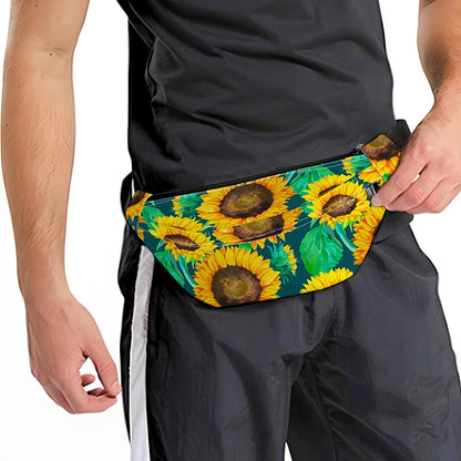 Green Watercolor Sunflower Pattern Print Fanny Pack