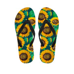 Green Watercolor Sunflower Pattern Print Flip Flops