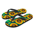 Green Watercolor Sunflower Pattern Print Flip Flops