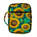 Green Watercolor Sunflower Pattern Print Front Pocket Bible Bag