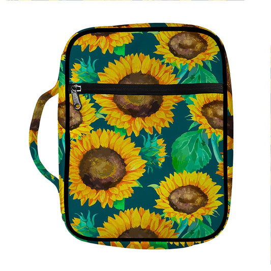 Green Watercolor Sunflower Pattern Print Front Pocket Bible Bag