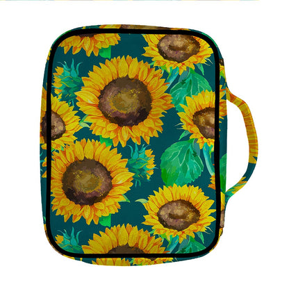 Green Watercolor Sunflower Pattern Print Front Pocket Bible Bag