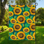 Green Watercolor Sunflower Pattern Print Garden Flag