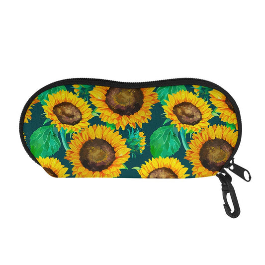 Green Watercolor Sunflower Pattern Print Glasses Case