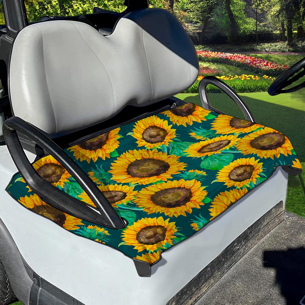 Green Watercolor Sunflower Pattern Print Golf Cart Seat Cover
