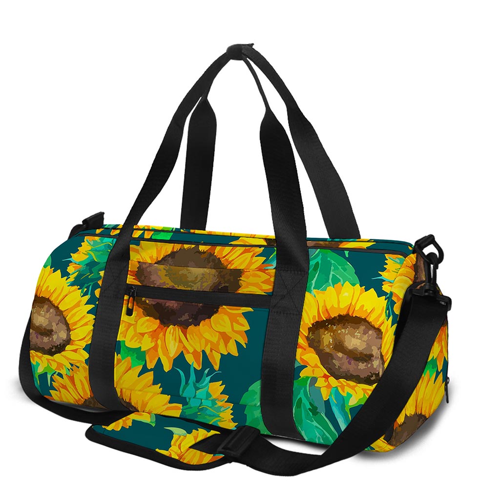 Green Watercolor Sunflower Pattern Print Gym Bag