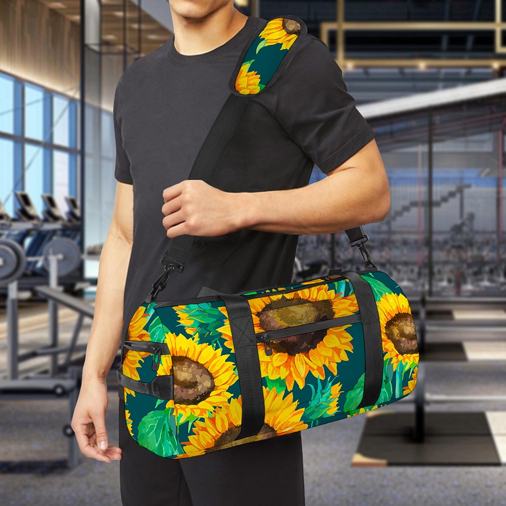 Green Watercolor Sunflower Pattern Print Gym Bag