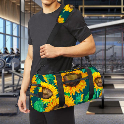 Green Watercolor Sunflower Pattern Print Gym Bag