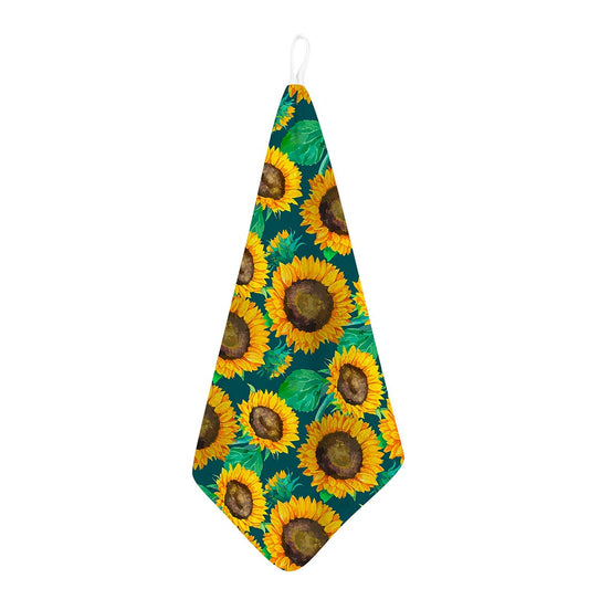 Green Watercolor Sunflower Pattern Print Hand Towel