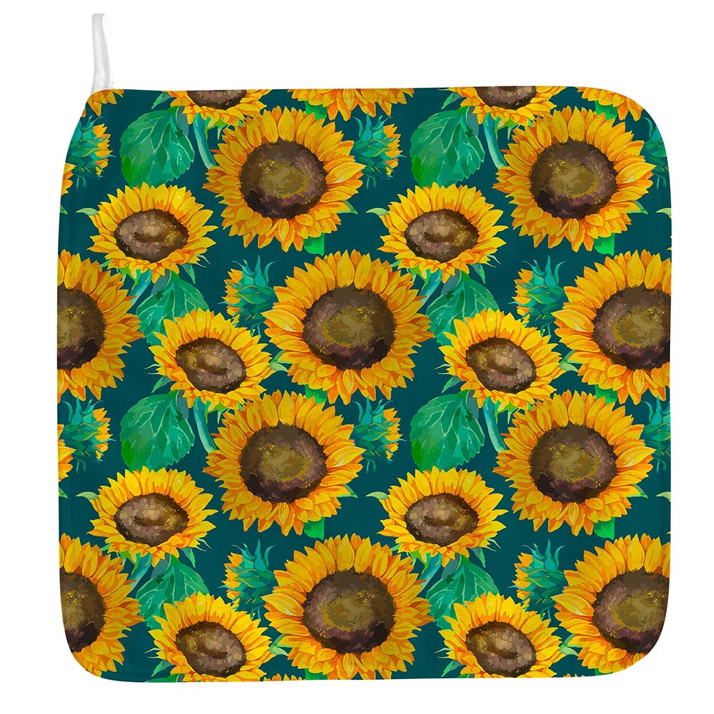 Green Watercolor Sunflower Pattern Print Hand Towel