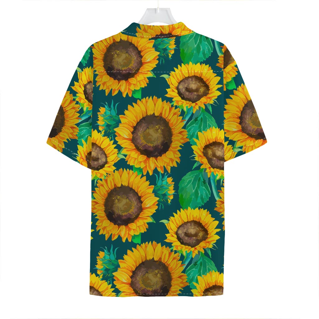 Green Watercolor Sunflower Pattern Print Hawaiian Shirt