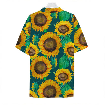 Green Watercolor Sunflower Pattern Print Hawaiian Shirt