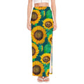 Green Watercolor Sunflower Pattern Print High Slit Maxi Skirt
