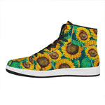 Green Watercolor Sunflower Pattern Print High Top Leather Sneakers