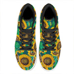 Green Watercolor Sunflower Pattern Print High Top Leather Sneakers