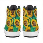 Green Watercolor Sunflower Pattern Print High Top Leather Sneakers
