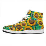 Green Watercolor Sunflower Pattern Print High Top Leather Sneakers