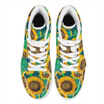 Green Watercolor Sunflower Pattern Print High Top Leather Sneakers