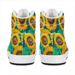 Green Watercolor Sunflower Pattern Print High Top Leather Sneakers