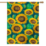 Green Watercolor Sunflower Pattern Print House Flag