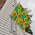 Green Watercolor Sunflower Pattern Print House Flag