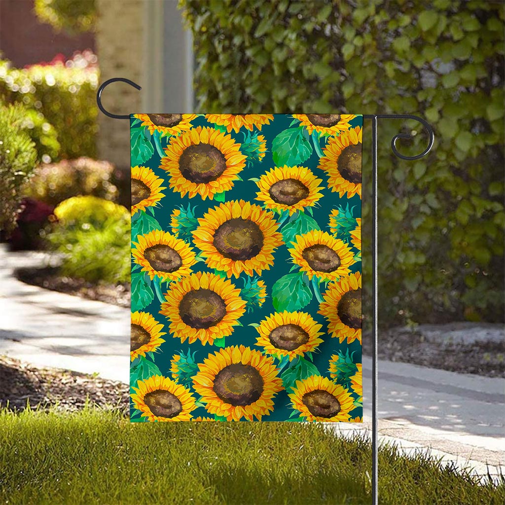 Green Watercolor Sunflower Pattern Print House Flag